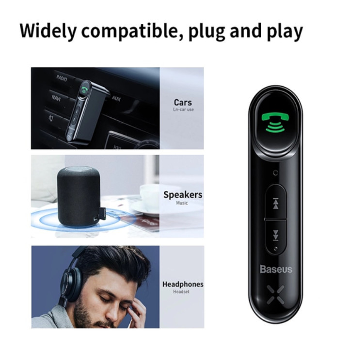 Bộ Bluetooth Receiver WXQY-01 dùng cho ô tô, xe hơi nhãn hiệu Baseus Qiyin AUX kết nối Bluetooth V5.0 thu tín hiệu âm thanh truyền từ các thiết bị di động và xuất ra cổng Audio AUX 3.5mm - Hàng Nhập Khẩu