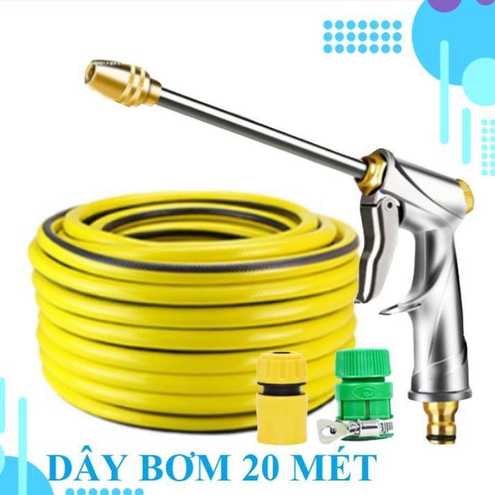 Bộ dây vòi xịt nước rửa xe, tưới cây . tăng áp 3 lần, loại 20m 206701-2 đầu đồng, cút, nối
