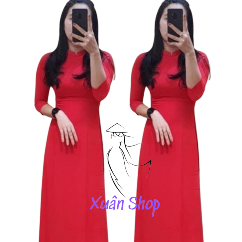 Áo dài đỏ 02 tà chất liệu lụa mỹ / áo dài nữ / áo dài truyền thống