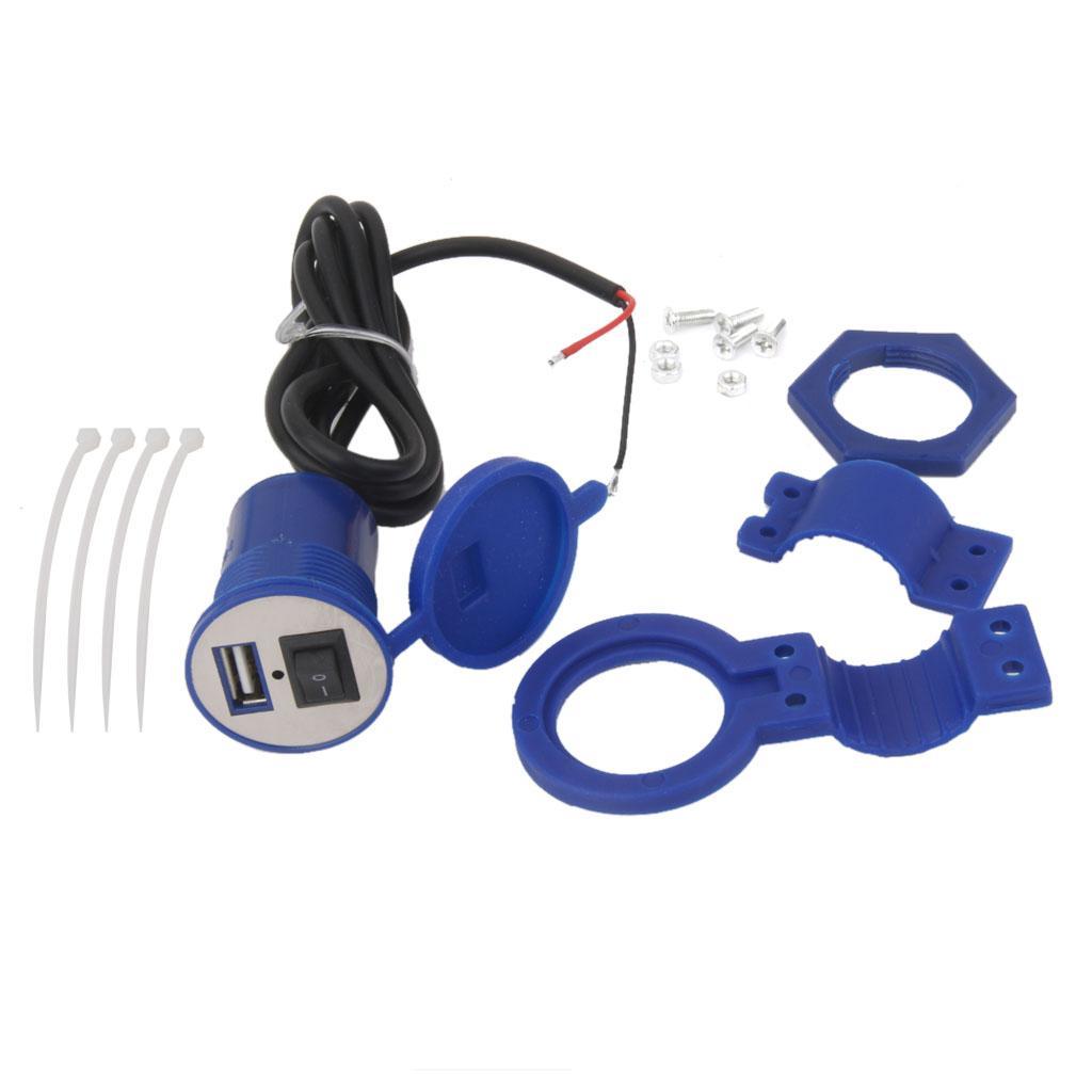 Motorbike Motorcycle Handlebar USB 12V Charger Power Socket Waterproof Blue
