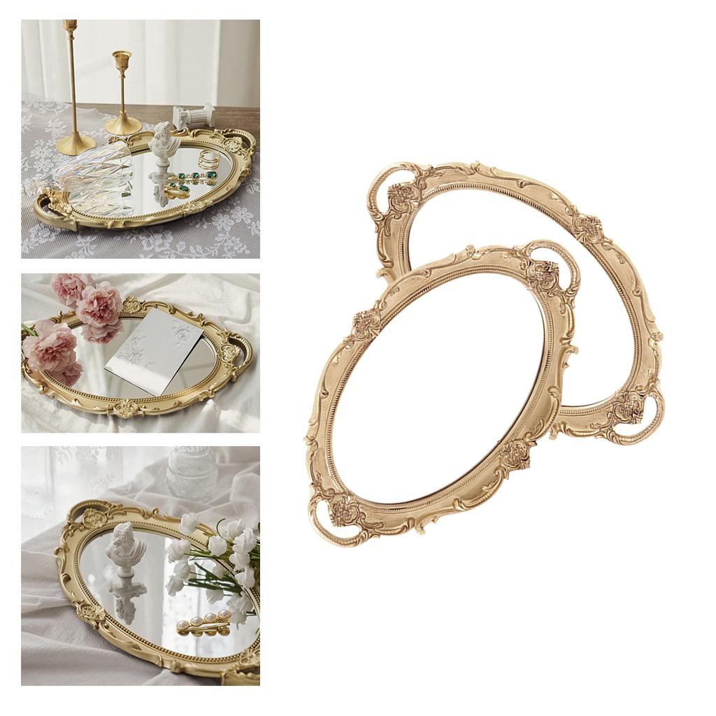 2pce Makeup Mirror Mirrored Tray Cosmetic Vanity Storage Wedding Bathroom