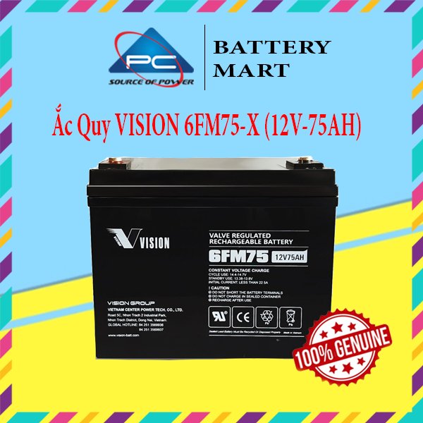 Ắc quy bộ lưu điện, ắc quy Vision 6FM75-X (12V-75AH), ắc quy viễn thông