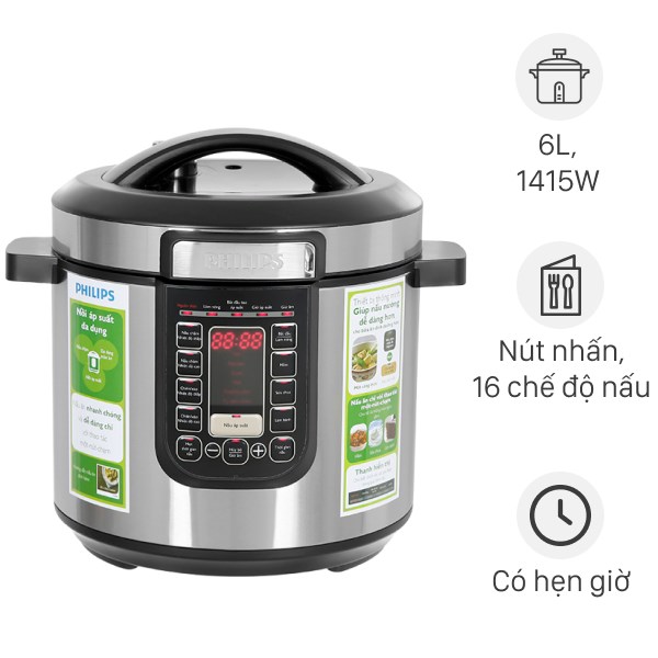 Nồi Áp Suất Đa Năng Philips HD2237/66 (6 L) 1300W lớp tráng ProCeramic+ (Model Mới Nhất) - Hàng Chính Hãng