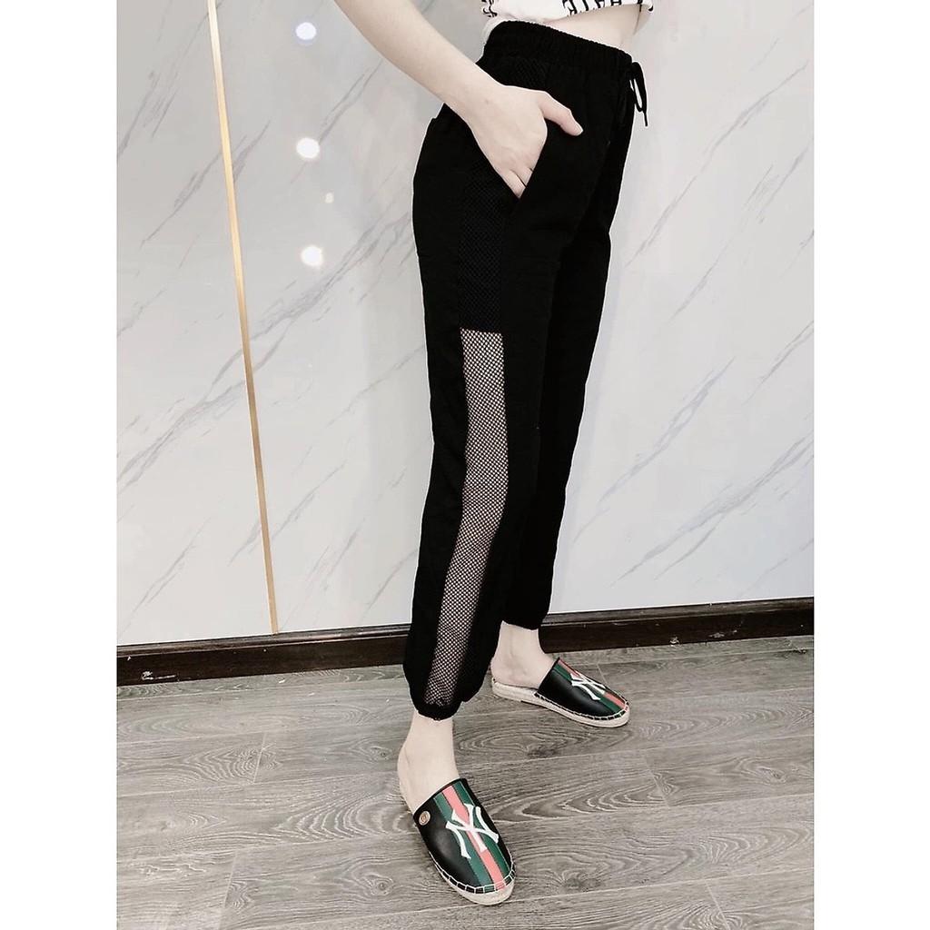 Quần baggy đũi hàn phối lưới bo ống