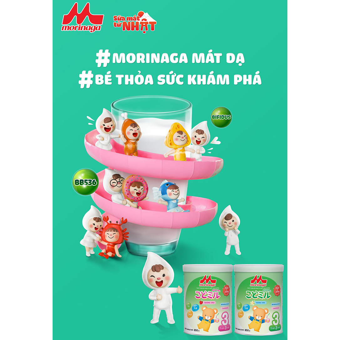 Combo 3 lon sữa Morinaga số 3 Kodomil Hương Dâu 850gr + cân điện tử