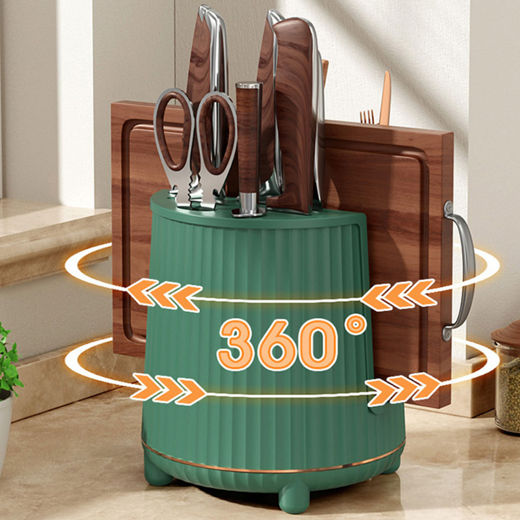 Ống hộp đựng dụng cụ nhà bếp xoay 360 độ có đế thoát nước siêu tiện dụng, kệ đựng đũa thìa dao thớt kéo