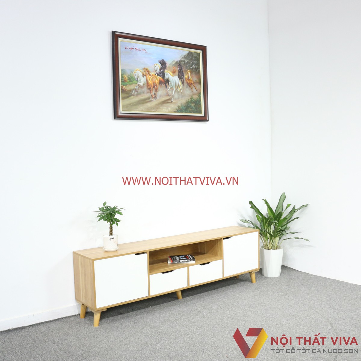 Kệ Tivi MDF Phủ Melamine Màu Vàng Cánh Trắng Hiện Đại Giá Rẻ