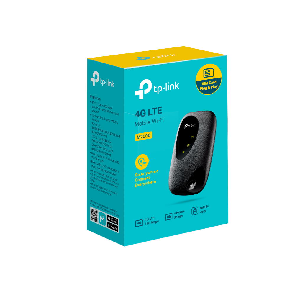 Bộ phát wifi 4G TP-Link M7000 (4G LTE/ Ăng-ten ngầm/ Khe Sim 4G/ 10 User) - Hàng chính hãng FPT phân phối