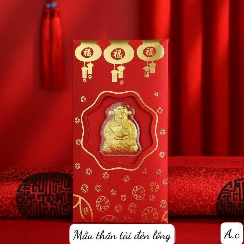 Bao Lì Xì Thần Tài Mạ Vàng 24K - Bao Lì Xì May Mắn Rước Tài Lộc