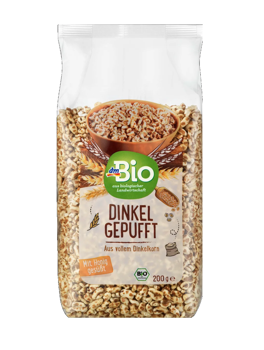 Bỏng lúa mì mật ong hữu cơ dmBio Dinkel Gepufft Puffed Spelled 200g