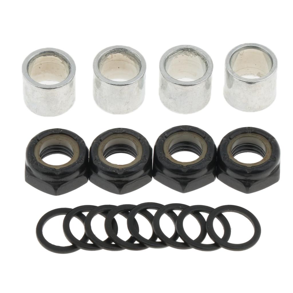4xSkateboard Longboard Truck Speed Kit Axle Speed Washers Nuts Spacer Black