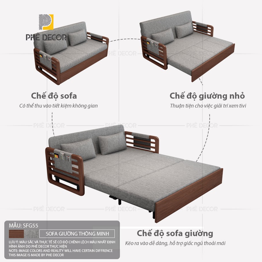 SOFA GIƯỜNG THÔNG MINH MARIA - SFG55 - Vải công nghệ Đệm sơ dừa 200x80x80