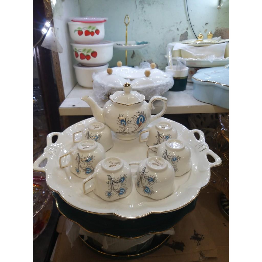 Bình trà cốc kèm khay sứ cao cấp