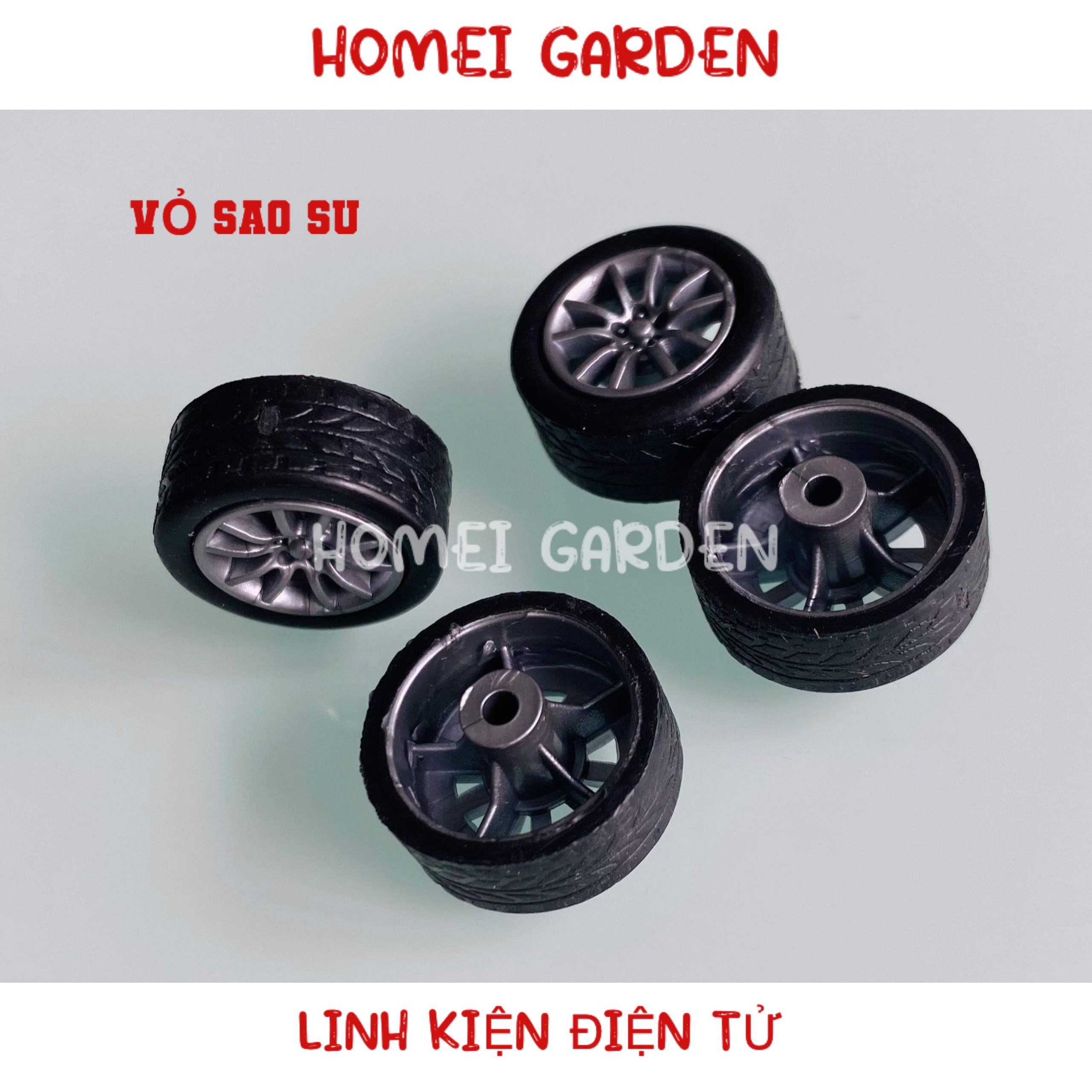 4 bánh xe mini vỏ cao su 16mm trục 2mm kèm 2 trục 75mm chế xe tàu DIY stem steam - HM0141