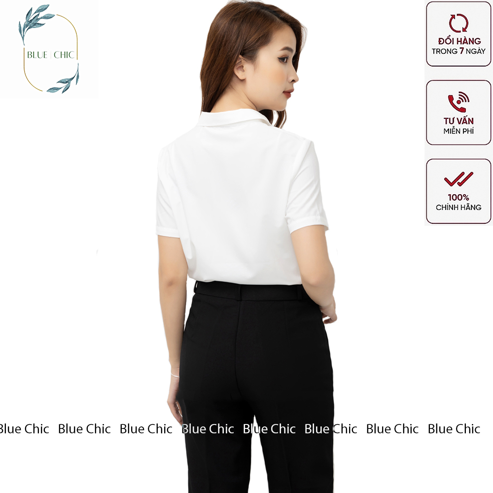 Áo sơ mi nữ Blue Chic tay ngắn form suông màu trắng xanh sơmi cộc thời trang công sở
