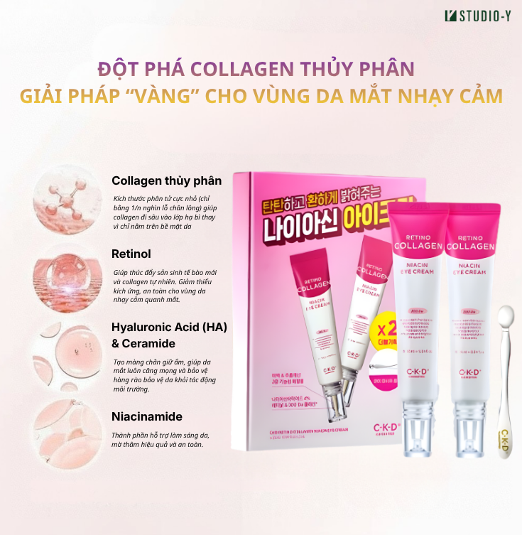Kem dưỡng mắt hỗ trợ giảm nếp nhăn CKD GUARANTEED Retino Collagen Niacin Eye Cream – Bộ 2 Tuýp (25ml x 2)