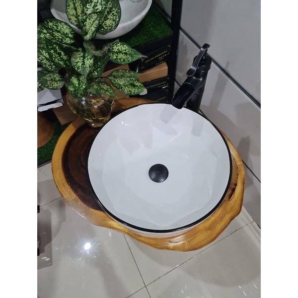 Lavabo sứ - lavabo đặt bàn viền đen