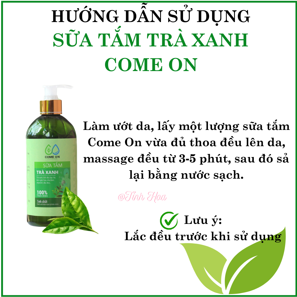 Sữa tắm trà xanh Come on chai 500ml, sữa tắm trắng da toàn thân, sữa tắm trị mụn lưng, cấp ẩm cho da