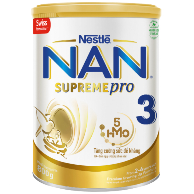 Sữa bột Nestlé NAN SupremePro 3 nhập khẩu từ Đức với 5HMO giúp tăng đề kháng, đạm Gentle Optipro giúp dễ hấp thu & ngừa nguy cơ dị ứng (chàm sữa) (2 - 6 tuổi)