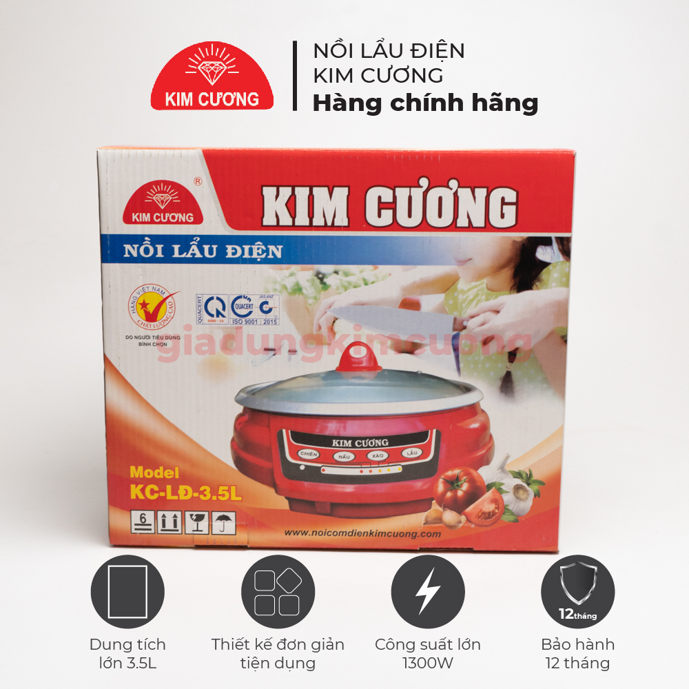 Nồi Lẩu Điện Đa Năng Kim Cương - Dung Tích 3.5 Lít - Hàng Chính Hãng