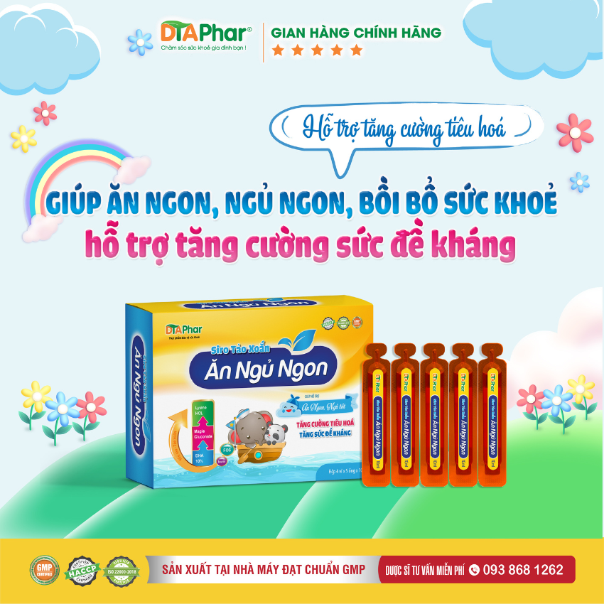 Siro uống Ăn Ngủ Ngon Hỗ trợ tăng cường tiêu hoá ăn ngon ngủ ngon bồi bổ sức khoẻ tăng sức đề kháng Hộp 4 vỉ x 5 ống Tâm An Pharma