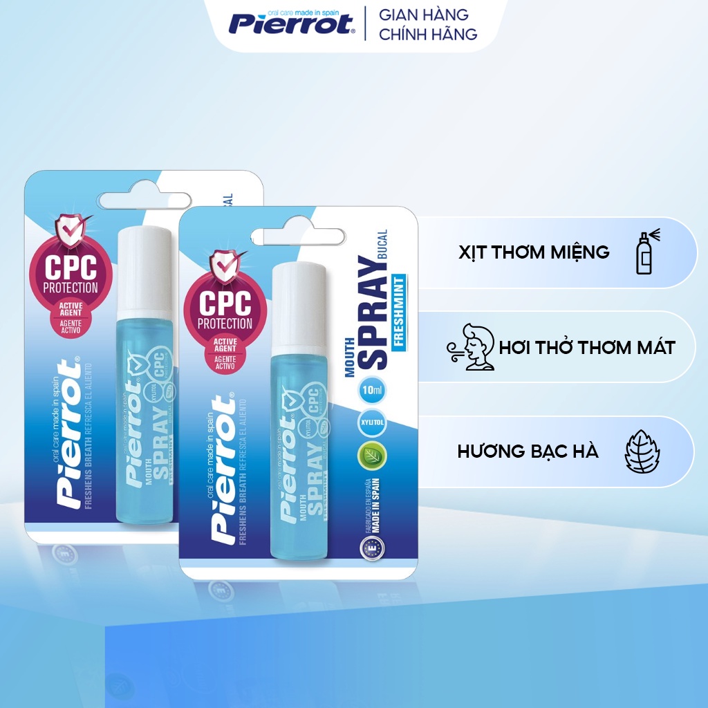 Combo 2 Xịt Thơm Miệng PIERROT Giúp Kháng Khuẩn, Loại Bỏ Mùi Hôi, Cho Hơi Thở Thơm Mát Mouth Spray 10ml/lọ