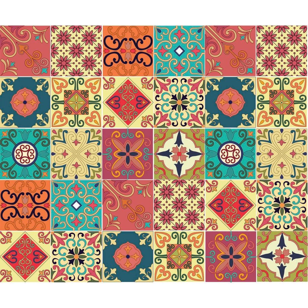 Decal gạch bông dán bếp hoa văn - Mua 3 set tặng 1 set 18 ô 20x20cm