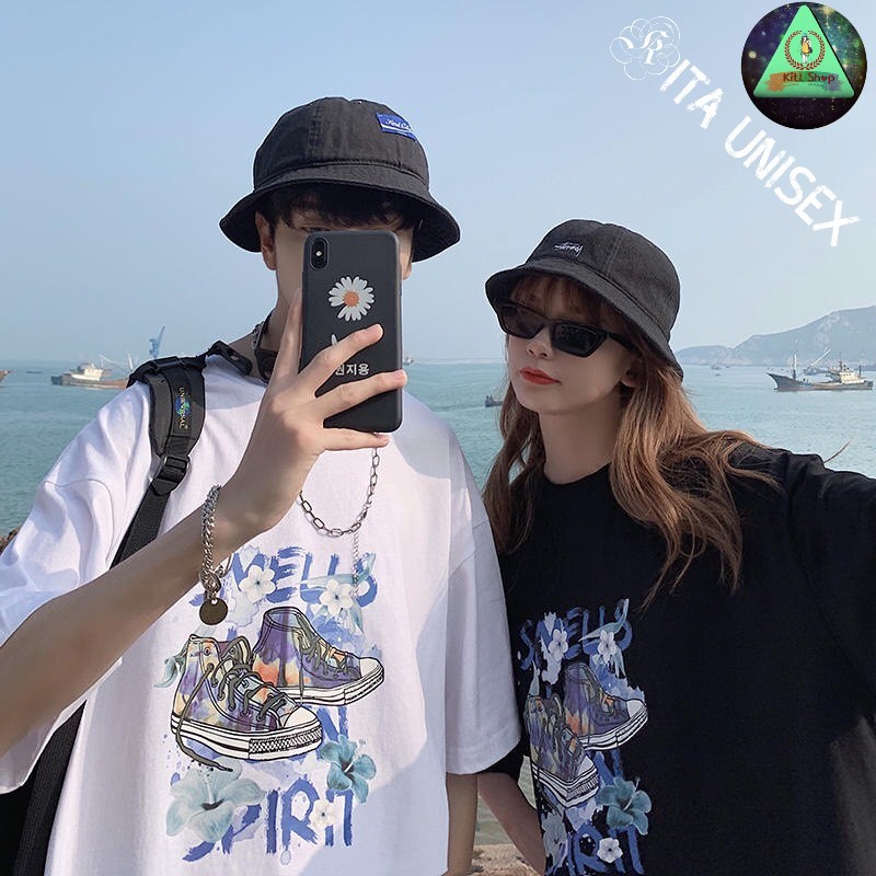 Áo Thun Nữ Tay Lỡ - Áo Phông Nam Nữ Form Rộng Freesize Vải Chất Cotton Mịn Mát Kita Unisex - Mẫu SHOE COUPLE