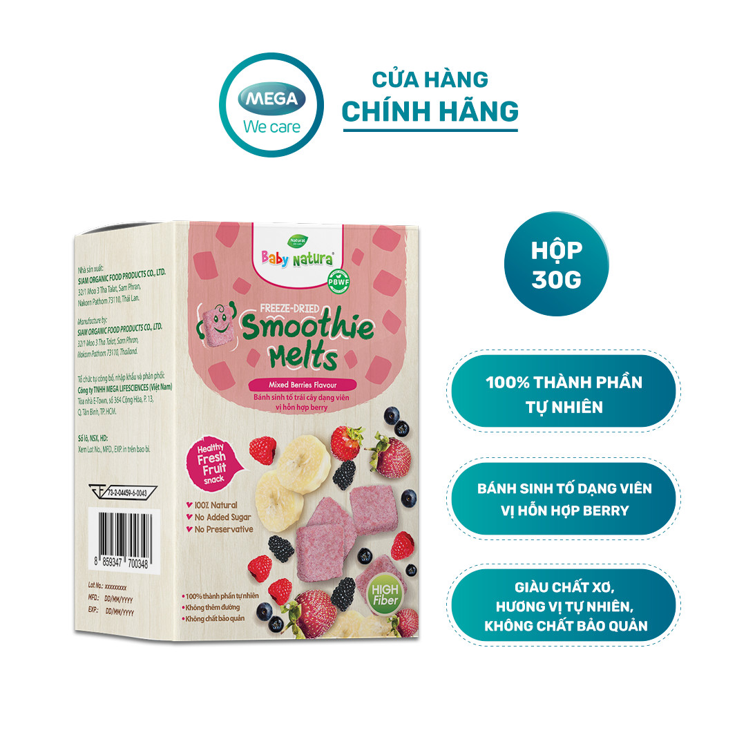 [CHÍNH HÃNG] - BABY NATURA FREEZE-DRIED SMOOTHIE MELTS BERRIES FLAVOUR - Bánh ăn dặm sinh tố dạng viên vị trai cây và quả mọng cho bé từ 8 tháng tuổi trở lên