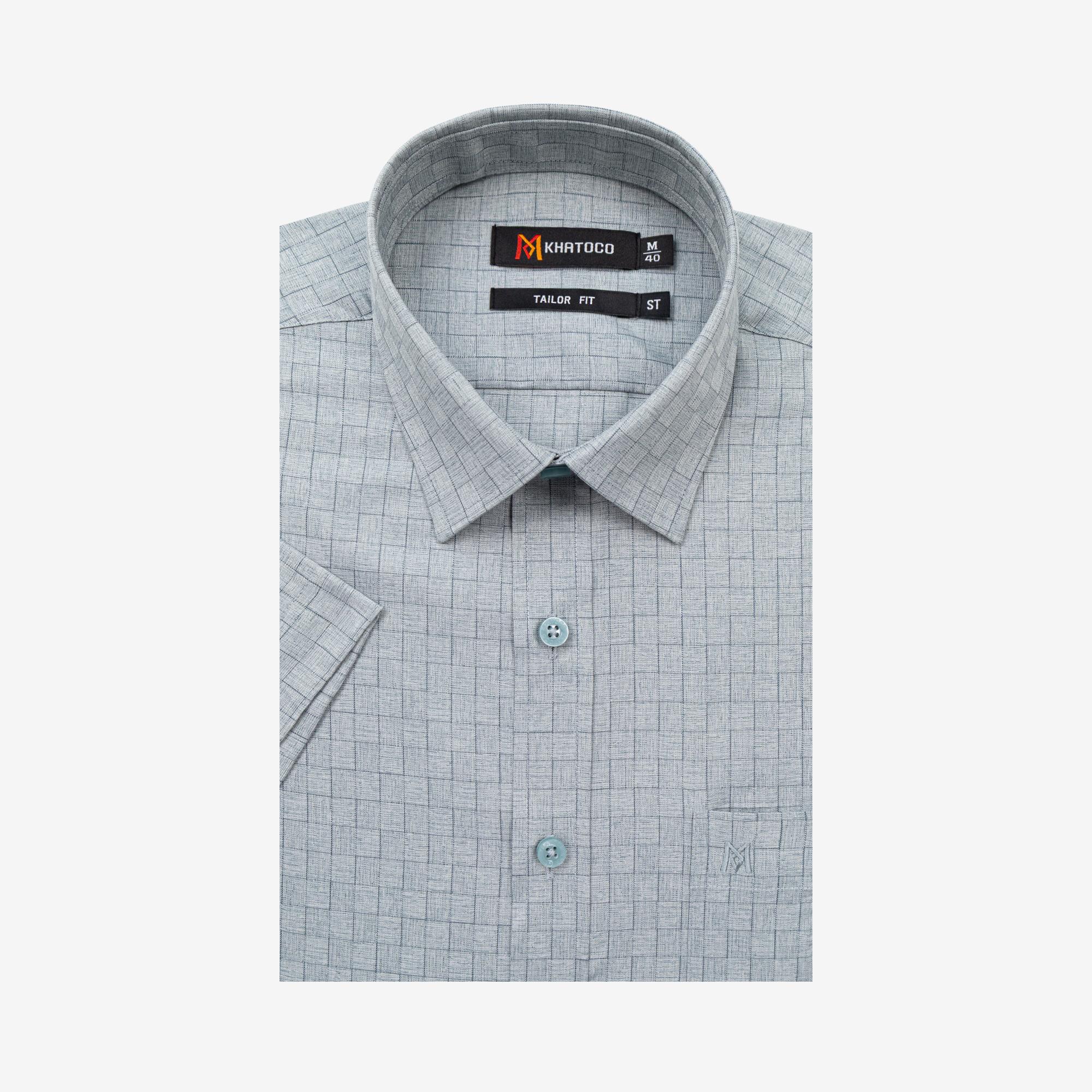 Áo sơ mi nam KHATOCO Tailor Fit ngắn tay A1MN538T2-CNCR821-2709-N