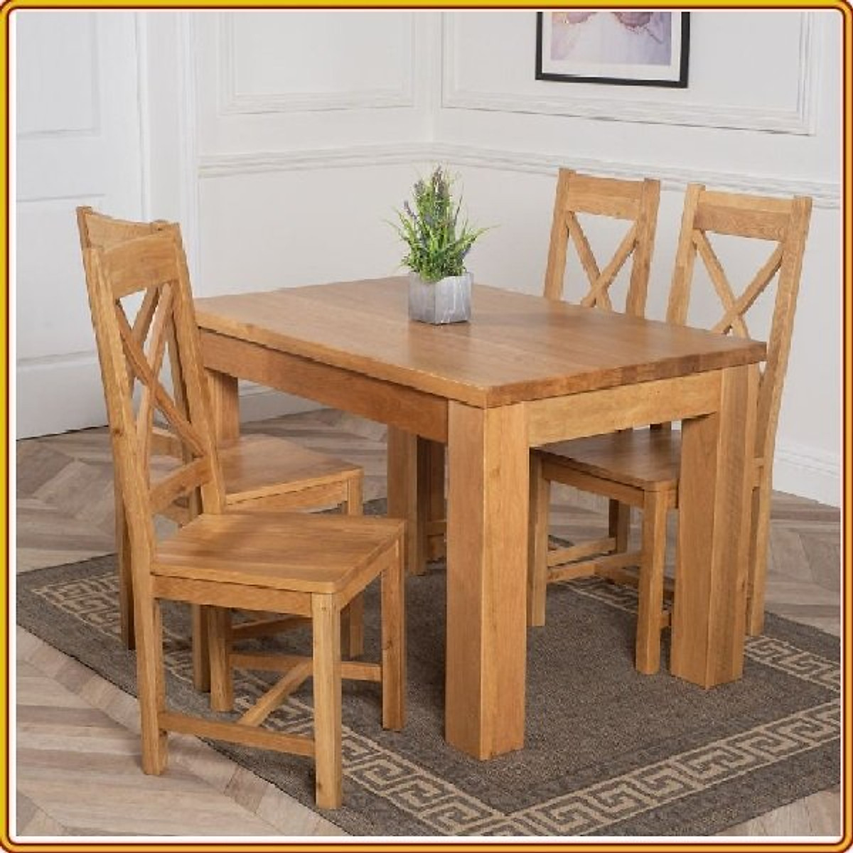 Bộ bàn ăn Rustic Oak bàn 1m20, kèm 4 ghế juno sofa ( Vàng Gỗ Tự Nhiên)