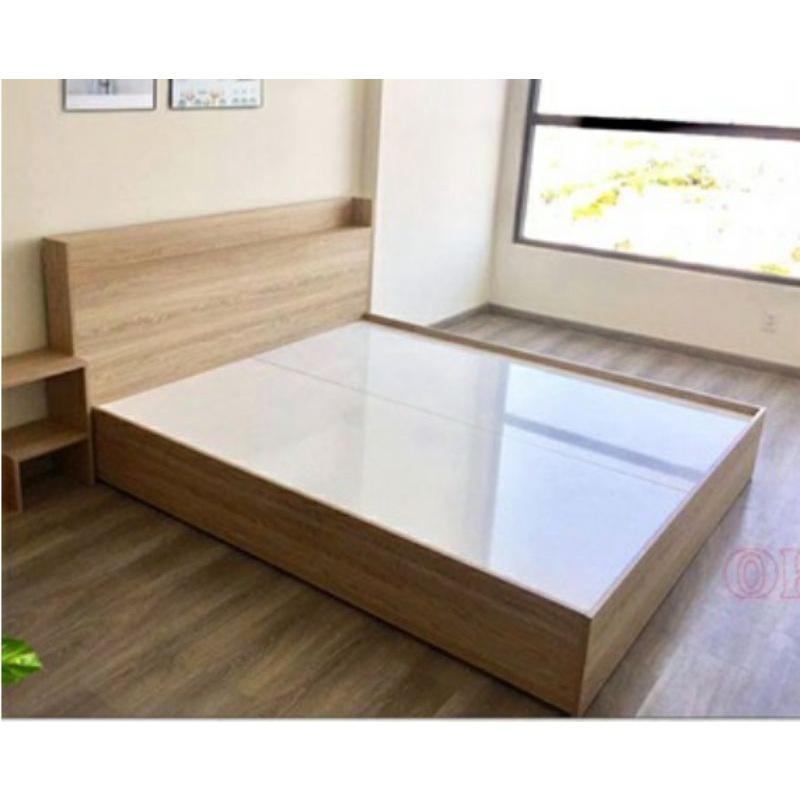 GIƯỜNG GỖ MDF PHỦ MELAMINE CHỐNG XƯỚC CÓ KÈM KỆ ĐỂ ĐỒ ĐẦU GIƯỜNG CHẤT LIỆU MDF CAO CẤP GIÁ RẺ NHẤT MIỀN BẮC