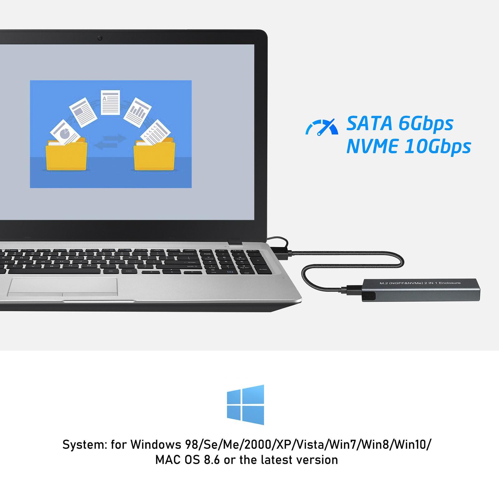 M.2 NVMe SATA Dual protocol External Enclosure Adapter, Excellent Heat Dissipation
