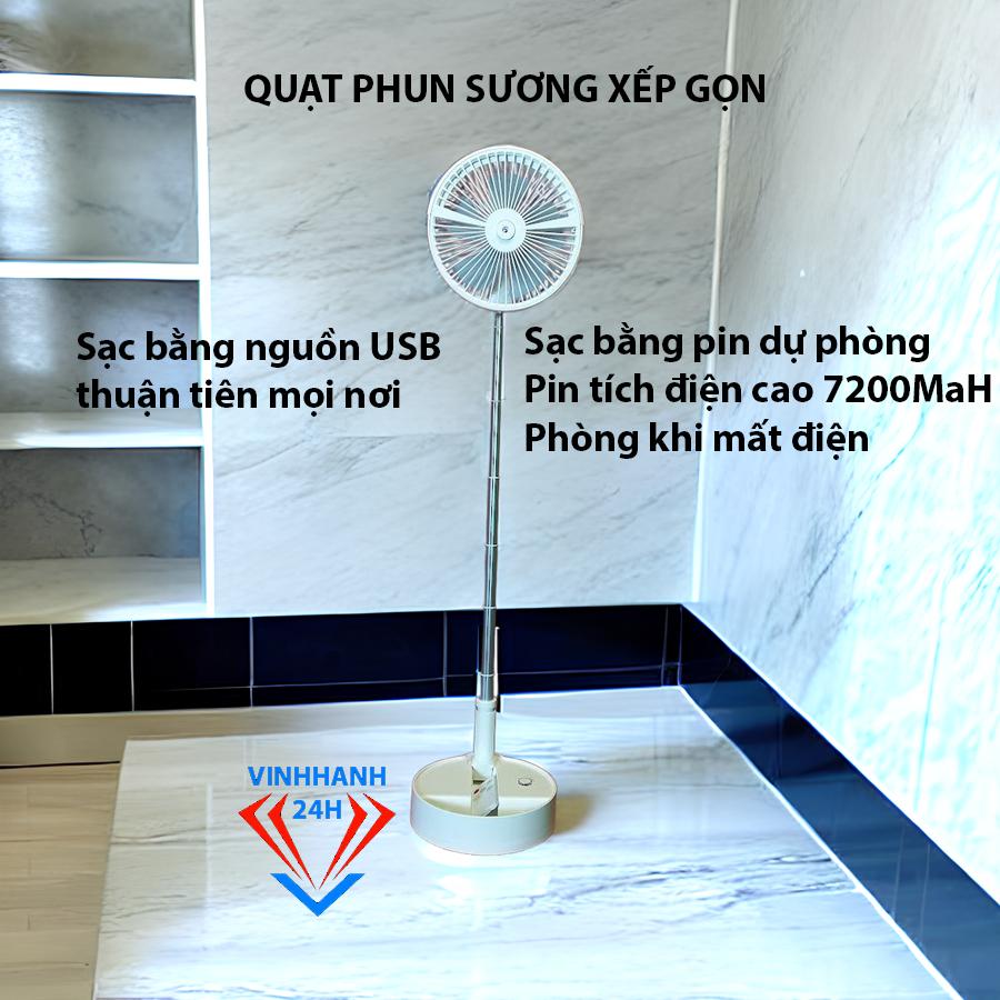 Quạt phun sương xếp gọn, Chế độ tự xoay phải trái, Điều khiển từ xa, Sạc tích điện, pin 7200MaH, Sử dụng 5-20 giờ