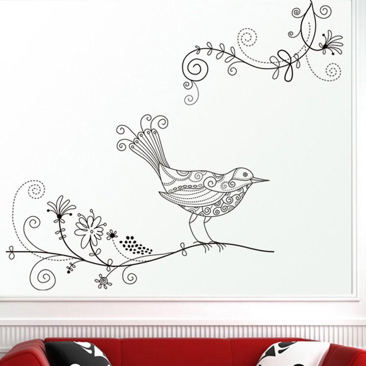 Decal trang trí tường / Kính Cao cấp - Chim hoa văn tinh tế