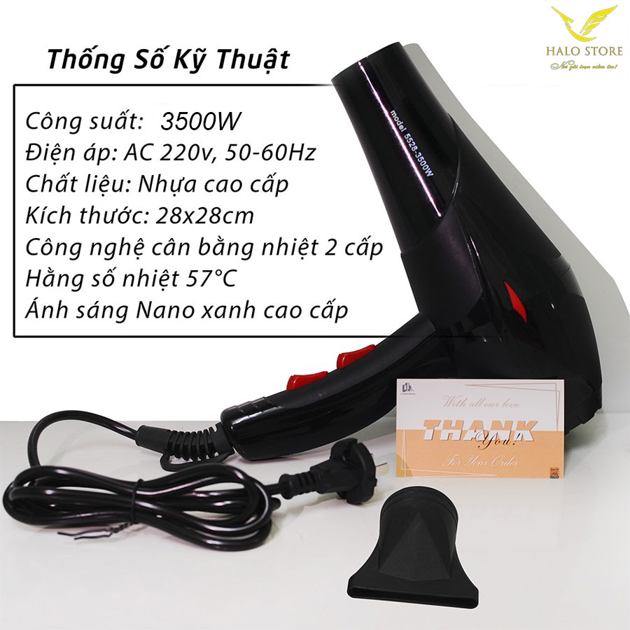 Máy Sấy Tóc Công Suất Lớn 3500W 2 Chiều Nóng Lạnh Nhanh Khô Tóc TẶNG LƯỢC