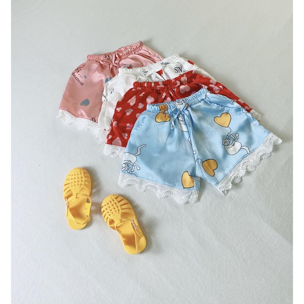 Bộ Ngủ Pijama Lụa Satin Tay Ngắn Siêu Xinh Cho Bé Gái