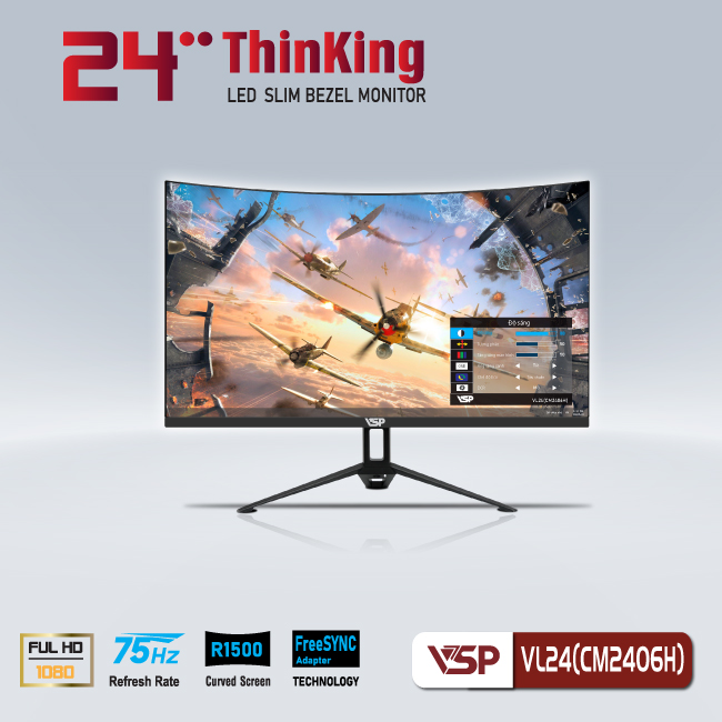 Màn hình Cong 24inch VSP VL24 CM2406H (Cong 23.6&quot; VA FHD 75Hz, HDMI+VGA) - Hàng chính hãng TECH VISION phân phối