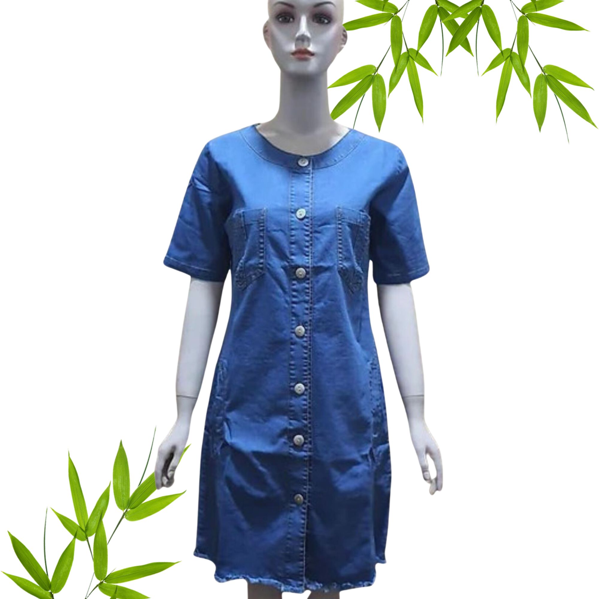Đầm Denim Suông Lai Tua Rua chất denim dày dặn,mềm và co giãn tốt dễ mặc. Đầm thích hợp đi chơi,đi làm công sở hoặc những buổi tiệc nhỏ