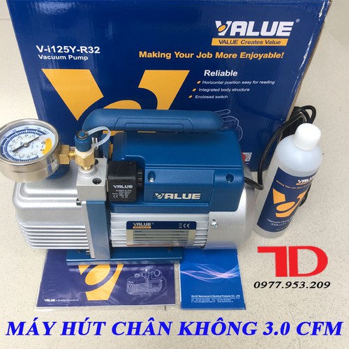 Máy hút chân không VALUE 3.0CFM V-I125Y kèm đồng hồ báo áp và rờ le tự ngắt hàng chính hãng