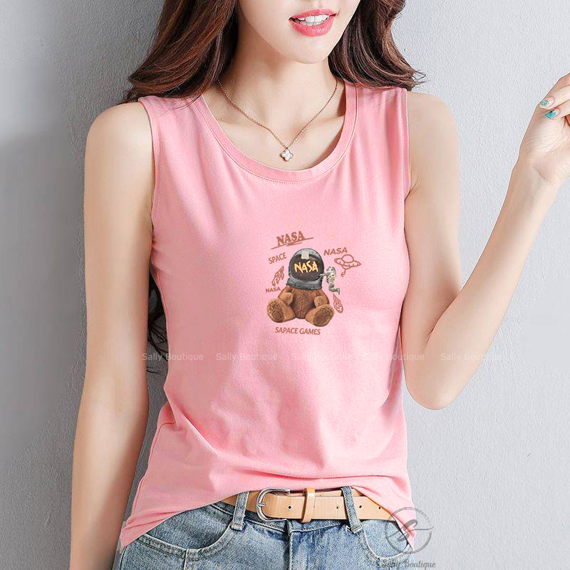 Áo Sát Nách Nữ Bản To Gấu Nasa, Thun Cotton 100% Co Giãn 4 Chiều, Vải Dày, Thấm Hút Mồ Hôi, Mềm Mịn Mặc Mát - SN136