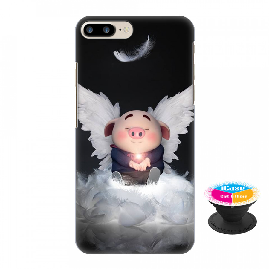 Ốp lưng nhựa dẻo dành cho iPhone 8 Plus in hình Heo Con Thiên Thần - Tặng Popsocket in logo iCase - Hàng Chính Hãng