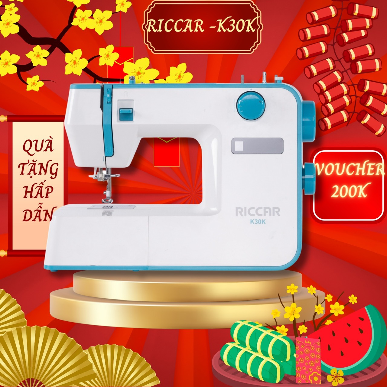 Hình ảnh Máy may gia đình RICCAR K30K - Màu xanh sang trọng - Hàng Chính Hãng