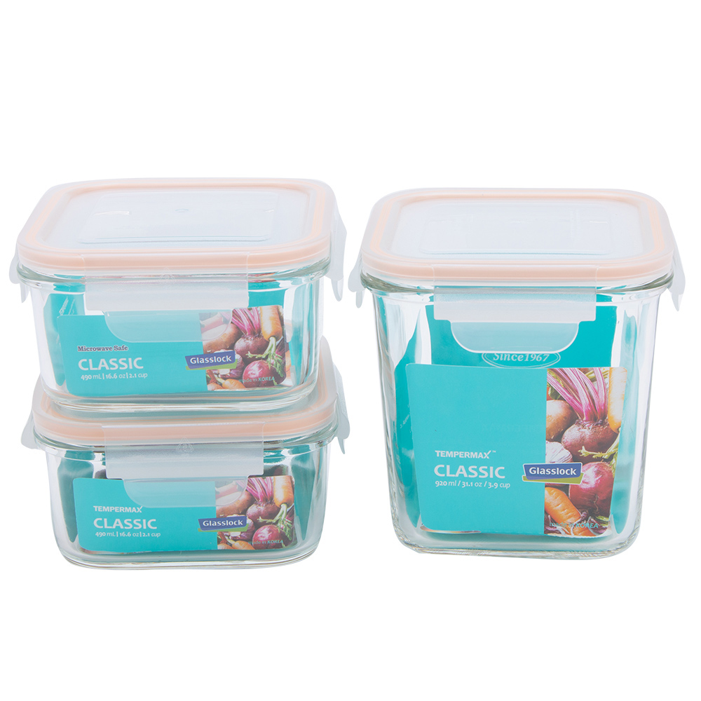 Bộ 3 Hộp Thủy Tinh Glasslock Lunch92-49 920ml Và 480ml/490ml x 2 + Túi Giữ Nhiệt