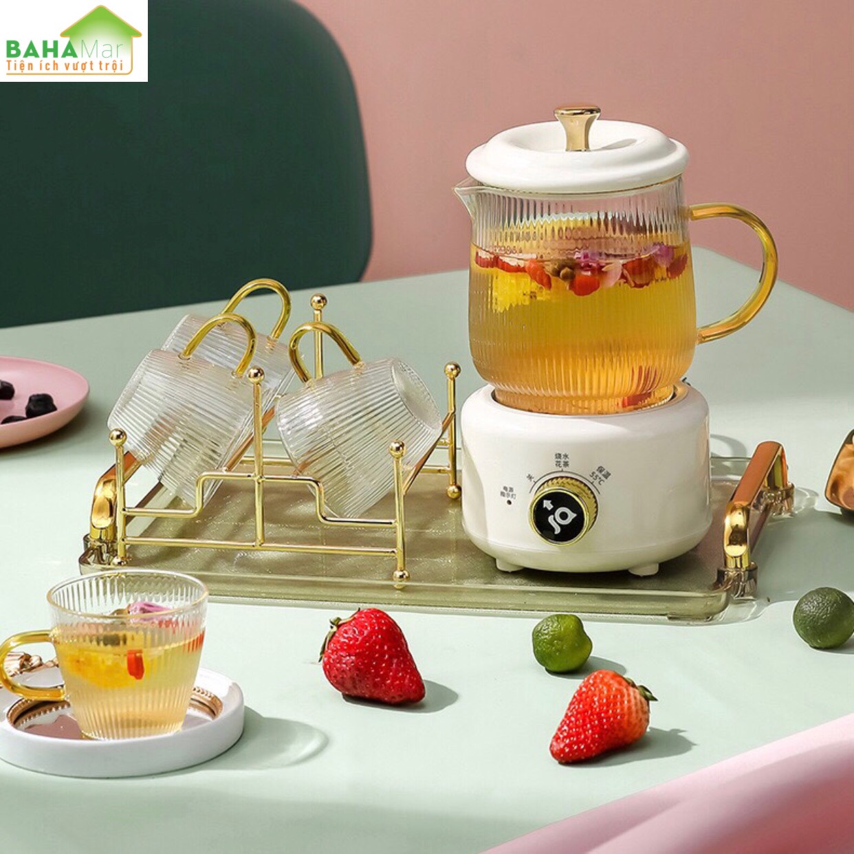 BỘ ẤM PHA TRÀ ĐIỆN CÁCH NHIỆT "BAHAMAR" dùng pha cafe, trà hoa, trà dưỡng nhan… rất nhanh gọn