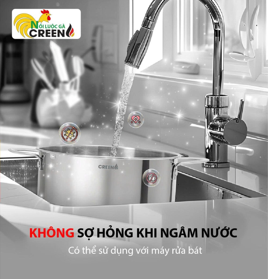 Nồi Luộc Gà inox304 28cm CREEN CR-S28 Đáy Từ 5 Lớp Công Nghệ Đức Bảo Hành 5 Năm - Hàng Chính Hãng