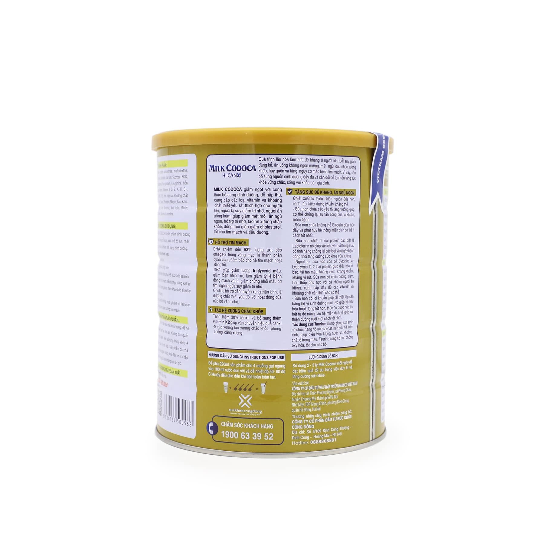Codoca Hi Canxi 900g - Dinh dưỡng đặc biệt cho người tiểu đường - bổ sung Canxi hàm lượng cao, tăng cường sức khỏe