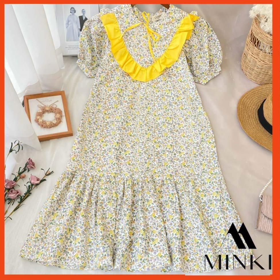 ĐẦM HOA NHÍ ĐUÔI CÁ - CHẤT LIỆU KAKI COTTON MÀU HOA CAM/ HOA VÀNG/HOA XANH -