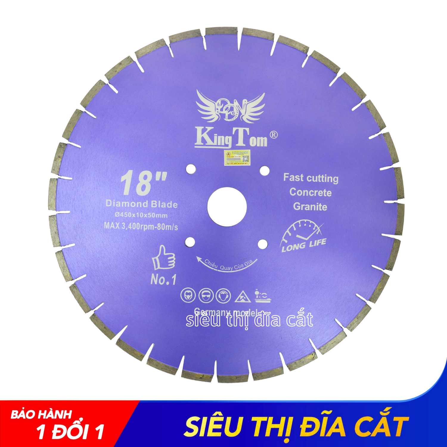 Lưỡi Cắt 450mm KingTom Tím Khô - Chuyên Bê Tông Cốt Thép, Đá Granite