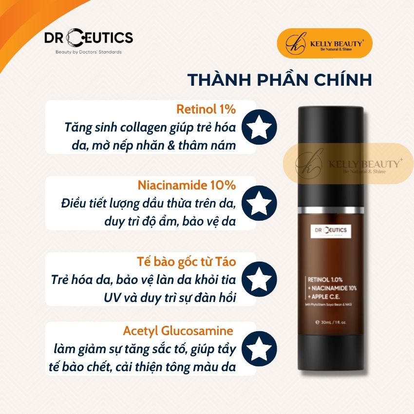 Kem Chống Lão Hóa DrCeutics Retinol + Niacinamide + Tế Bào Gốc Từ Táo - Mờ Nếp Nhăn; Sáng Da, Mờ Thâm Nám - Kelly Beauty